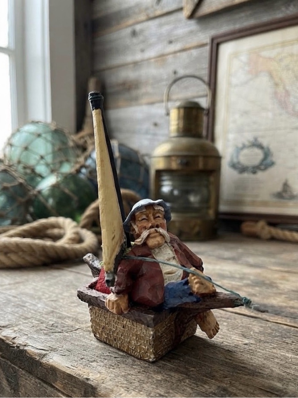 Sailor Fisherman Nautical Boat And Seaman Carved Figurine VTG 1990’s